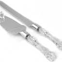 Adorox Cake Knife and Server Set Acrylic Stainless Steel Faux Crystal Handle Holiday Thanksgiving Christmas