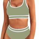 BMJL Women's High Waisted Bikini Sets Sporty Two Piece Swimsuits Color Block Cheeky High Cut Bathing Suits (Medium)