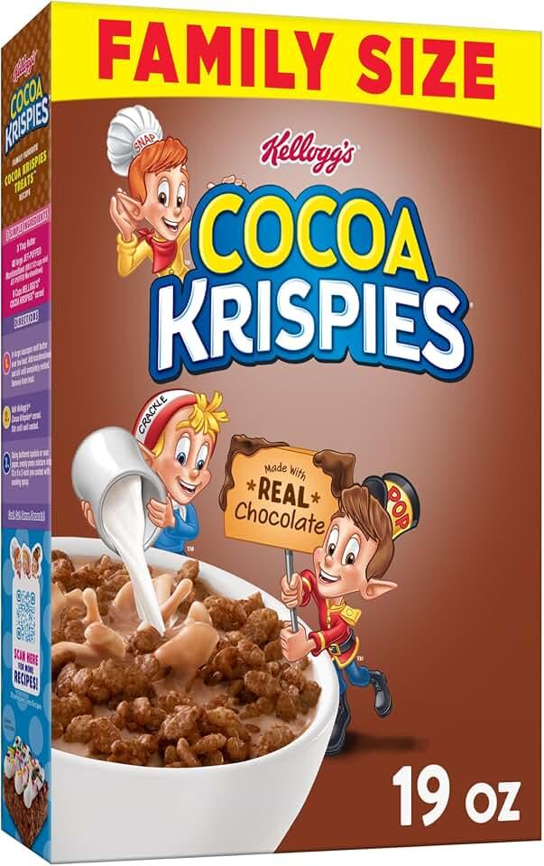 Kellogg's Cocoa Krispies Breakfast Cereal, Kids Snacks, Family Breakfast, Family Size, Chocolatey Flavor, 19oz Box (8 Box),Best by May 9 2026