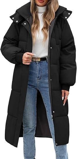 Women Long Puffer Coat Winter Warm Hooded Jacket Long Sleeve Parka Full Length Down Coats With Zip, Army Green, XXL