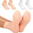 Silicone Moisturizing Socks for Dry Cracked Feet - 2 Pairs, XL Long Size, Non-Slip Heel Socks for Women and Men - High Stretch Foot Care Pedicure - White & Beige