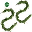 2-Pack 6FT Artificial Norfolk Pine Garlands, Hyperzoo Realistic Winter Pine Christmas Greenery Garland for Mantle, Staircase, Banister, Fireplace, Door, Table, Indoor & Outdoor Holiday Xmas Decortions