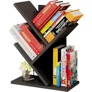 Godferyxin Tree Bookshelf, 3-Tier Wood Small Bookshelf and Mini Bookcase for Office, Home or School Desk Book Shelf for for Displaying Books, CDs, Magazines Wood Storage Rack, 6.7D x 12.2W x 16H in