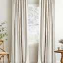 INOVADAY 100% Blackout Curtains 84 Inches Long 2 Panels Set, Back Tab/Rod Pocket Linen Blackout Curtains for Bedroom, Thermal Insulated Window Drapes - Cream, W50 X L84