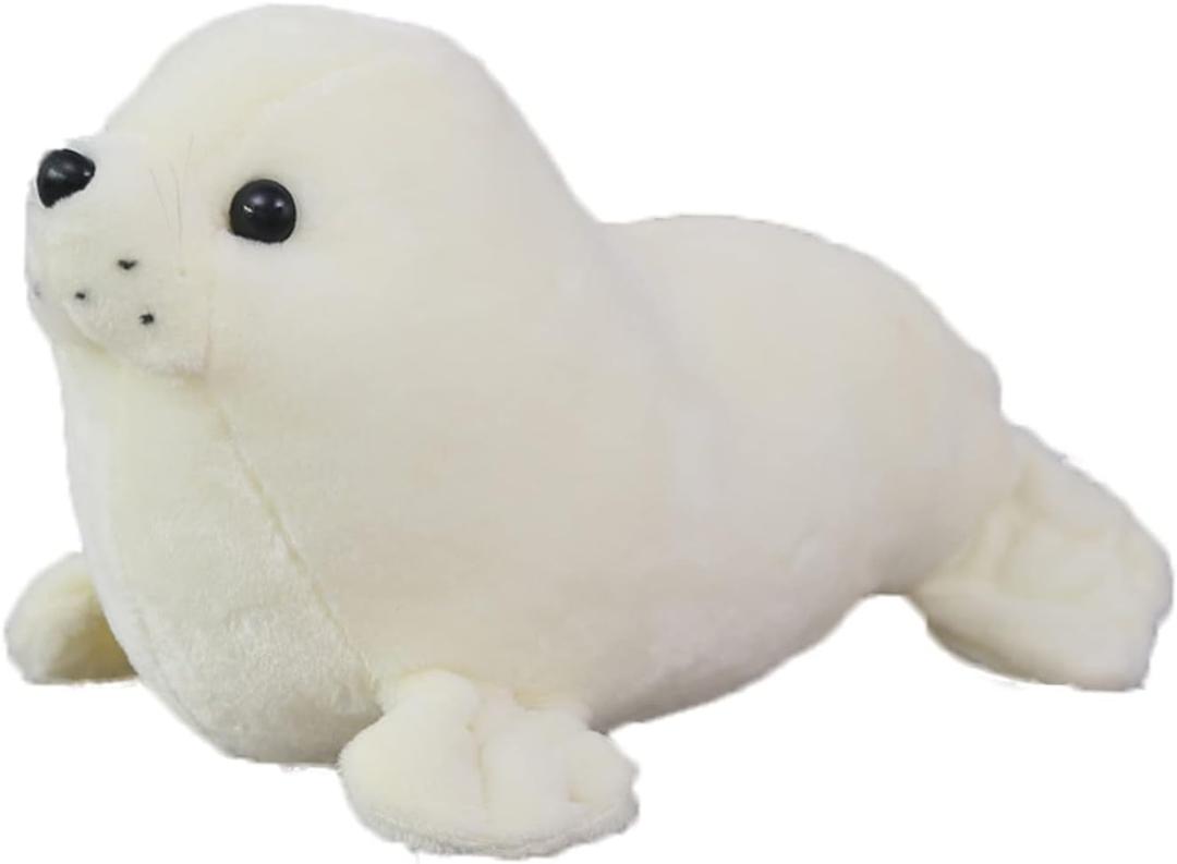 zhidiloveyou Seal Plush Stuffed Animal White Cute Toy Pillow Kawaii Doll for Kids, 9 inch