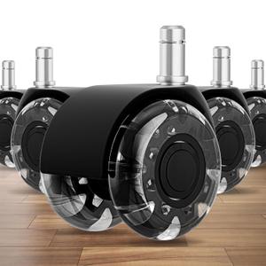 2 Inch Office Chair Wheels(Set of 5)-Heavy Duty Rubber Casters for Hardwood & Carpet, 2200lbs Capacity Universal Fit Smooth Rolling Casters Replacement Black