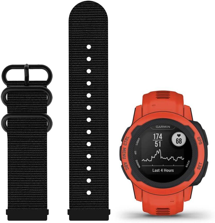 Compatible with Instinct (Solar/Tactical/Esports/Surf/Camo) Instinct 2/2S Bands Replacement Canvas Nylon Strap (Instinct 2S/E 40mm (5.7"-7.6"), (40MM) Black)
