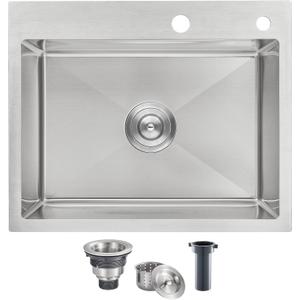 ROVOGO 22x18x9 inch Drop in Kitchen Sink Single Bowl, 304 Stainless Steel Modern Sink Top Mount with 2 Holes, Brushed