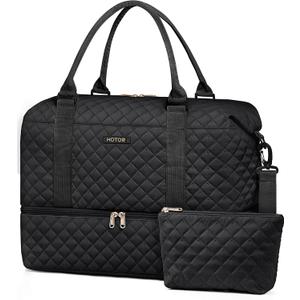 HOTOR Travel Duffel Bag - Weekender Bags for Women, Carry On Overnight Bag with Shoe Compartment, with Toiletry Bag for Travel Essentials and Travel Accessories, Black, 13.4"17.3"7.9"