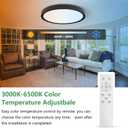 20 Inch Large LED Flush Mount Ceiling Light with Remote,40W,4350LM,Dimmable,3000K-6000K Selectable,Black Round Flat Panel Low Profile Ceiling Light Fixture for Kitchen,Bedroom,Hallway,Bathroom