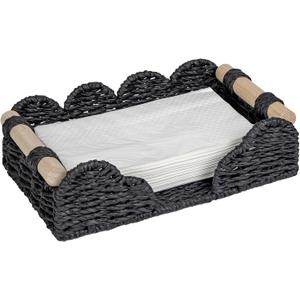 CubesLand Scalloped Napkin Holder for Bathroom Decor, Paper Rope Flat Napkin Dispenser Guest Towel Tray for Bathroom, Farmhouse Warm Napkin Holder for Table Dining Room Home Kitchen Decor, Black
