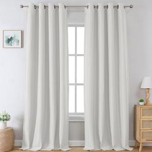 H.VERSAILTEX Linen Blackout Curtains 96 Inches Long for Bedroom/Living Room Thermal Insulated Grommet Curtain Drapes Primitive Textured Linen Burlap Effect Window Draperies 2 Panels - Heather Natural