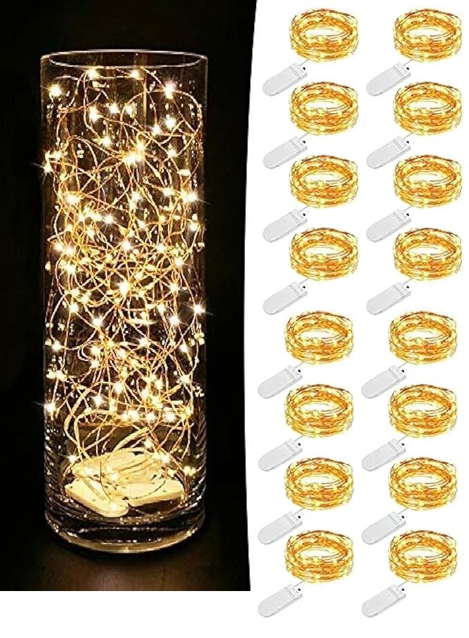 MUMUXI 16 Pack 7.2ft Fairy Lights Battery Operated String Lights, 20 Mini LEDs for Centerpiece Table Decorations, Wedding Party Bedroom Mason Jar Christmas Decor, Warm White