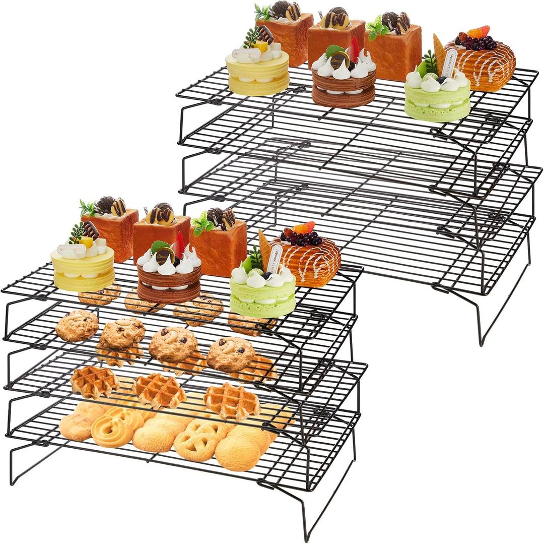 meekoo 2 Pack 4 Tier Cooling Rack Set Stackable Stainless Steel Wire Racks for Cooking Baking Cooling Roasting Cookie Cake, 16 x 10 Inches