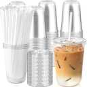 [100 Sets - 16oz Round Bottom Clear Plastic Cups with Lids and Straws, Disposable Iced Coffee Cups with Lids To Go Cold Drink Cups for Smoothies, Juices, Party Catering