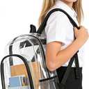 Clear Backpack Heavy Duty - 16x12x6 in Large Transparent Backpacks for School, College, Work - See Through PVC Plastic Bookbag for Girls Boys (Black)