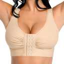 FeelinGirl Post Surgery Compression Bra for Women's Front Closure Bra with Adjustable Straps Wirefree (Large)