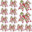 DIYDEC 12pcs Christmas Bows Decoration 6.3 Inch Christmas Candy Wreaths Bows Red Green Xmas Tree Bow Ribbons Ornaments for Garland Wedding Home Holiday Indoor Outdoor Party Decor (Style 4)
