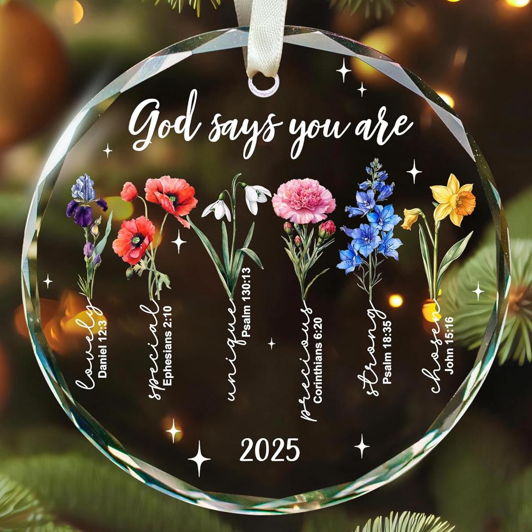 Christian Christmas Ornaments - Religious Christmas Ornaments for Women - Christian Gifts for Women - Religious Bible Verse Jesus Inspirational Faith Ornament for Tree - Glass Ornament