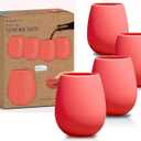 Sili Wraps Unbreakable Silicone Wine Glasses | Set of 4-12oz | BPA-Free | Stemless Outdoor Wine Cups | Coral