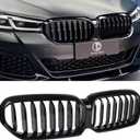 G30 Grille, Single Slat Gloss Black Grill Front Kidney Grille Compatible with BMW 5 Series G30 2021 2022 2023 520i 530i 540i M550i xDrive
