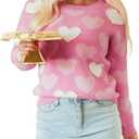 Women's Cute Valentines Sweater Love Heart Graphic Pearl Top Casual Long Sleeve Crew Neck Pullover Sweater (Medium, Pink Mom)