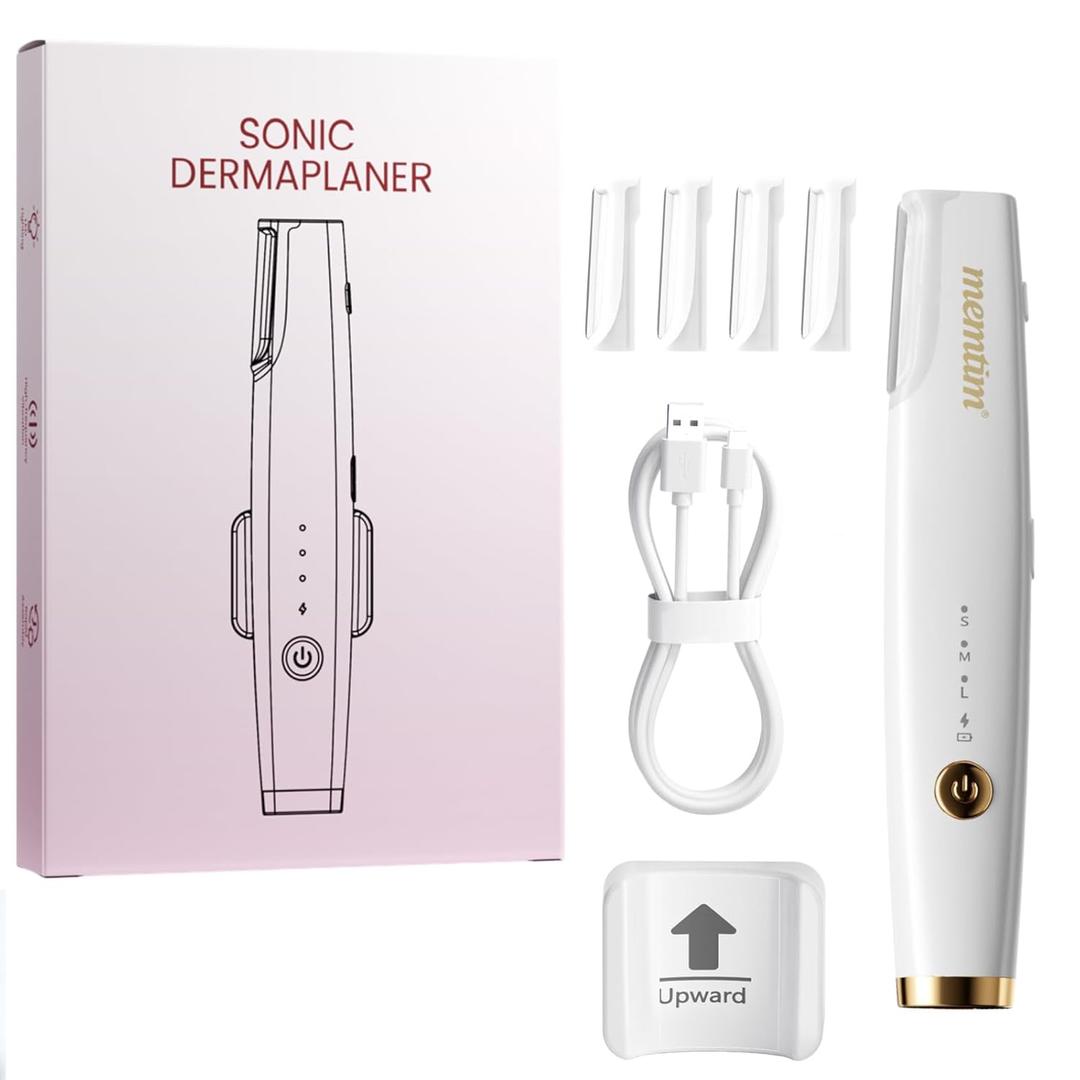 Dermaplane for Women Face Eyebrow Trimmer Peach Fuzz Facial Hair Removal with Led Light 3 Speeds Rechargeable Dermaplaning Tool with 4 Replaceable Blades(Gold)