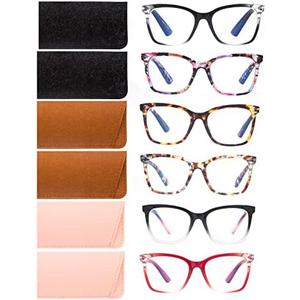 Areyeth 2 Pair Oversized Square Trendy Reading Glasses for Women, Blue Light Blocking Computer Readers with Flexible Spring Hinge(Six colors, 2.75)