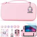 innoAura Switch 2 Case 14-in-1 Bundle for NS Switch 2 (2025), with Carrying Case, Protective Cover, Thumb Grips, Screen Protector, Cute Pendant and Sticker, Pink