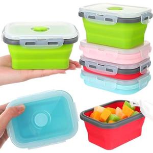 Potchen 2 Pcs Camping Bowls with Lids Collapsible Silicon Travel Bowls 12 oz Expandable Food Storage Containers Sets Portable Folding for Salad Travel Heat Resistant