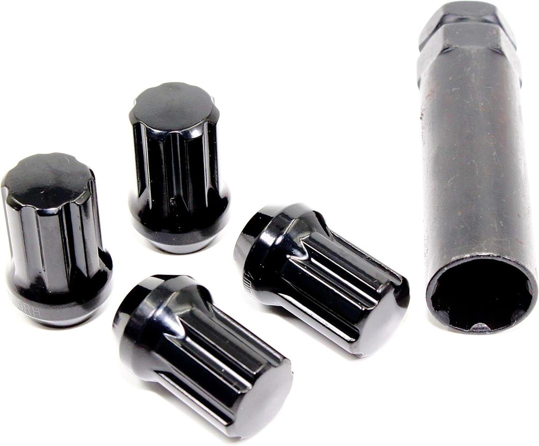 Set of 20 Veritek 14x1.5mm Gloss Black Spline Drive Tuner Lug Nuts w/Key 1.40 Inch for Aftermarket Custom Wheels