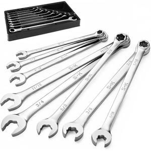 SK 6 Point Bolt Extractor Wrench, SAE 5/16" to 3/4", 8-Piece, Extra Long Combination Wrench Set, Mirror Krome Finish, Premium CR-MO Construction, for Rounded and Stripped Bolts Removal