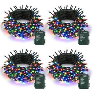 Battery Operated Christmas Lights - 4 Pack Total 66ft 200 LEDs Multicolor Christmas Lights with Timer, 8 Modes Waterproof Twinkle Lights for Indoor Outdoor Xmas Tree Wreath Party Holiday Decorations