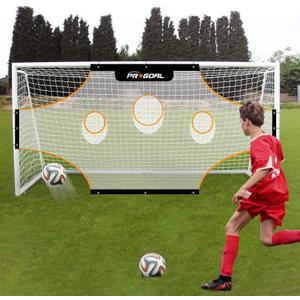PROGOAL Soccer Goal Target Training Nets - 24x8FT/17x6.6FT/11x6FT Soccer Training Aide with 7 Highlighted Orange Scoring Zones,Portable Training Equipment with Carrying Bag & Bungee Cord (FOR FUTSAL)