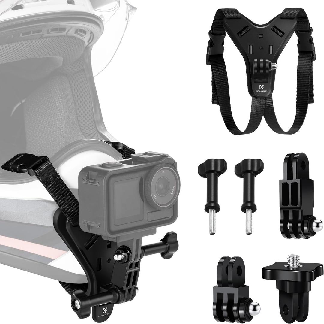 K&F Concept Upgrade Action Camera Motorcycle Dirt Bike Helmet Chin Strap Mount, Helmet Holder Mounting Attachment Compatible with GoPro Hero 13/12/11/10/9/8/DJI Osmo Action 5Pro/4/3/Insta360 X5/X4/X3