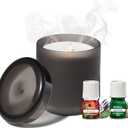 Lifelines Flameless Candle Aromatherapy Essential Oil Diffuser with 2 ClickWick Essential Oil Blends - Cordless & Waterless Diffuser for Home - Scented Electric Candles Blow Out Flame  Charcoal