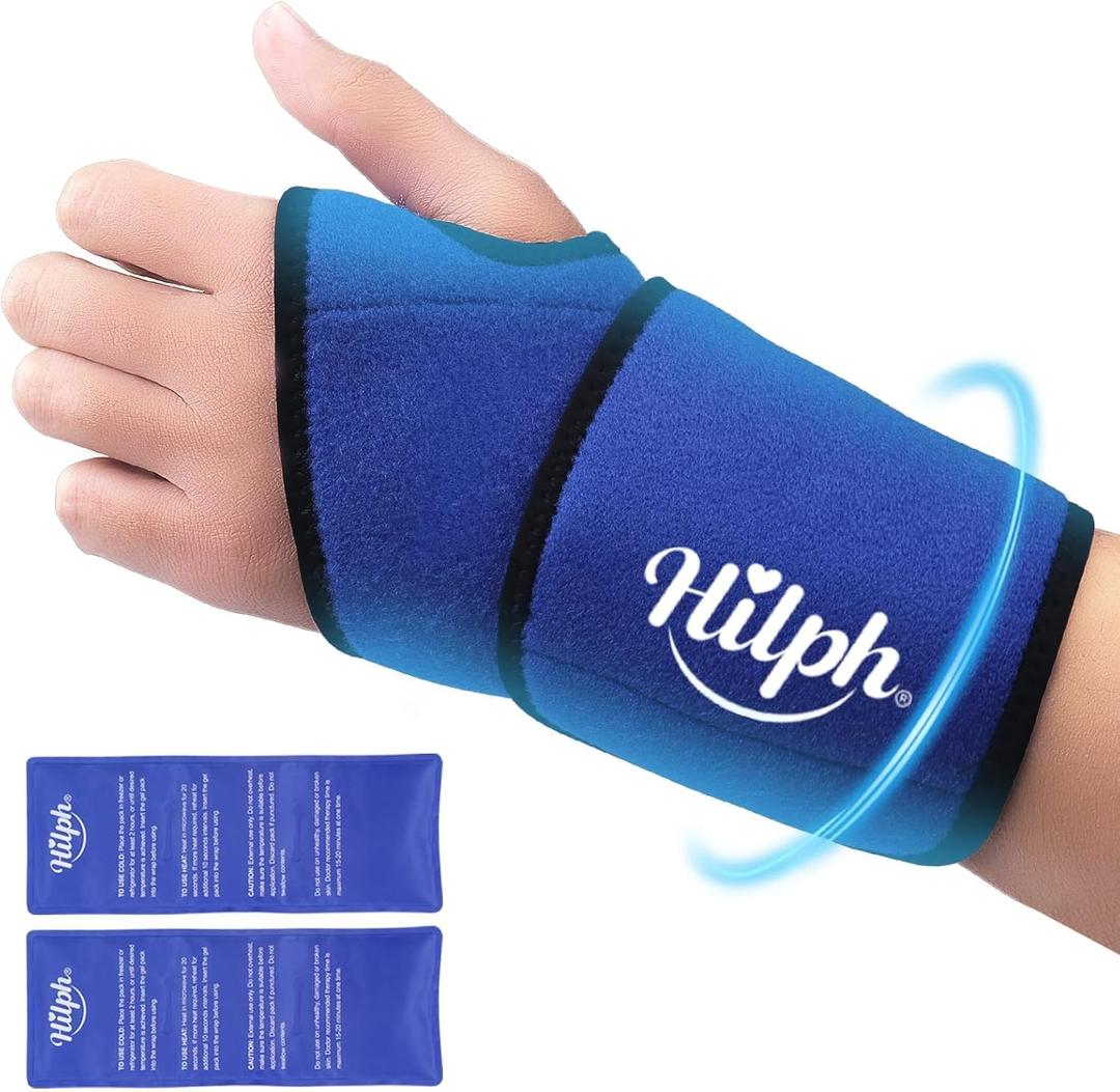 Hilph Wrist Ice Pack Wrap, Reusable Wrist Brace with 2 Gel Hot Cold Compression Packs for Injuries, Hand Ice Pack for Carpal Tunnel, Rheumatoid, Tendonitis, Swelling, Blue