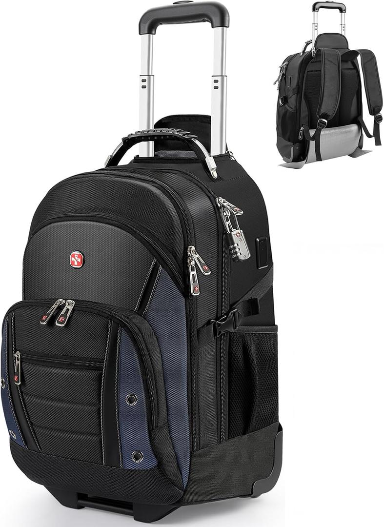 Star cloud Rolling Backpack with Wheels, USB & Type-C Charging Port, 21x14x9 Water Resistant Wheeled Backpack, 17.3" Roller Laptop Backpack with TSA Lock, Carry On Luggage for Business Travel College
