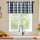 VOGOL Buffalo Check Valance for Kitchen Windows, Easy Care Linen Blend Curtain Panels for Bedroom, Charming Window Covering for Kitchen or Bathroom, 52x18 Inches, 1 Panel, Navy Blue
