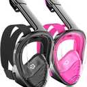 QingSong Full Face Snorkel Mask for Adults, Snorkeling Gear with Camera Mount, 180 Degree Panoramic View Snorkel Set Anti-Fog Anti-Leak (2 Pack - Black+Pink)