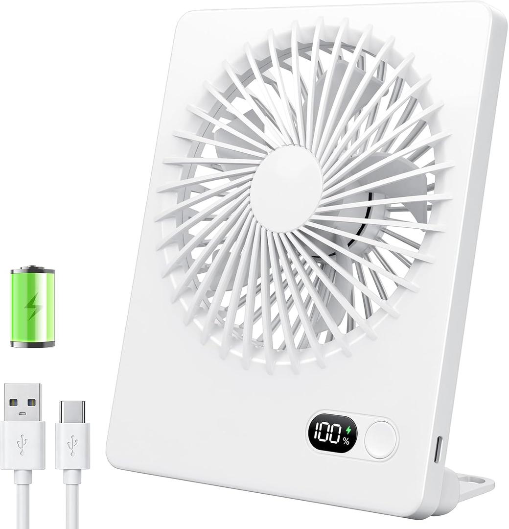 Zuvas Desk Fan Battery Operated Fan Rechargeable 180Tilt Folding Personal Fan Ultra Quiet Small Portable 3 Speed Adjustable Strong Wind Fan For Office Bedroom Home Desktop Camping (White)