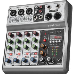 Aveek Professional Audio Mixer, Sound Board Mixing Console with 5 Channel Digital USB Bluetooth Echo Delay Effect, Input 48V Phantom Power Stereo DJ Mixers for Recording, Live Streaming, Podcasting