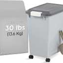 IRIS USA Dog Food Storage Container with Wheels, Airtight Lid, 2-Cup Scoop, Up to 30 Pounds Pet Food Storage, Built in Scoop Storage in Lid, Versatile Pet Food Bin, Portable, BPA Free, Gray/Dark Gray