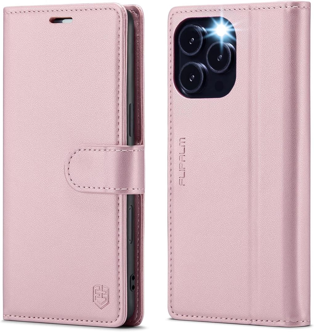 Wallet Case for iPhone 16 Pro, RFID Blocking Credit Card Holder, PU Leather Folio Flip Kickstand Protective Shockproof Cover for Apple 16 pro (Pink, for iPhone 16 Pro - 6.3'')