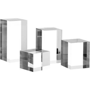 Clear Polished Acrylic Cube Cylinder Round Photo Props, Transparent Solid Acrylic Display Blocks for Photography Boutique Jewelry Cosmetic Crafts Closet Show, 4 Pcs (Transparent Cube)