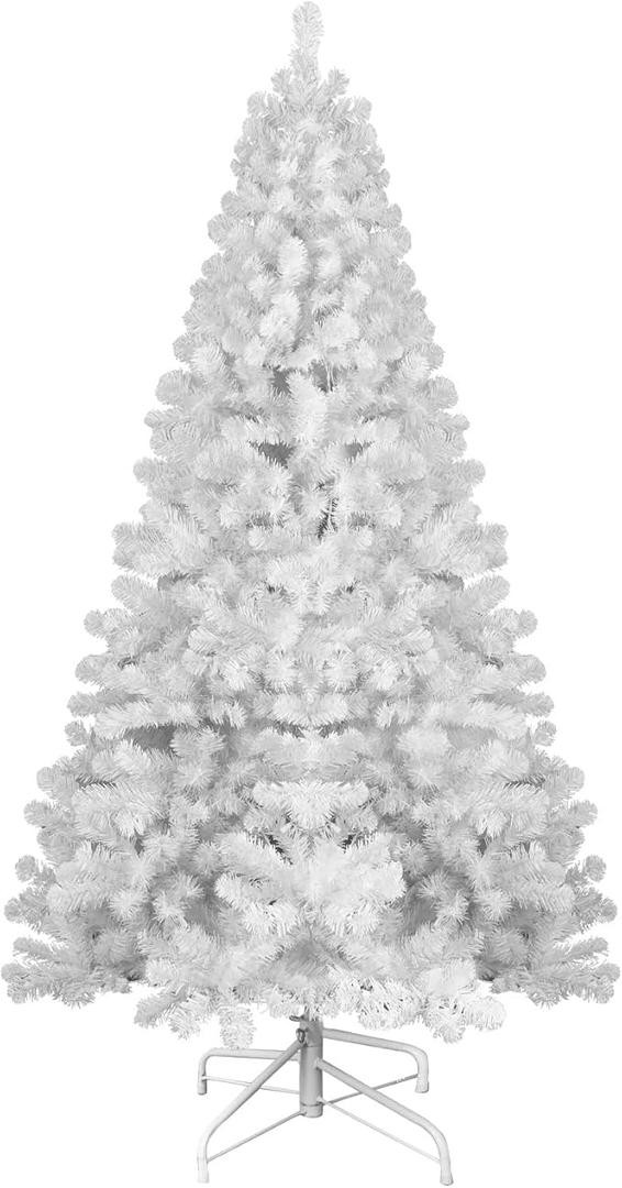 8.5FT White Artificial Christmas Tree, Realistic Unlit Christmas Tree with 1064 Branch Tips, Memory Wire Full Xmas Tree with Foldable Base and Metal Hinges for Holiday, Party, Home, Office