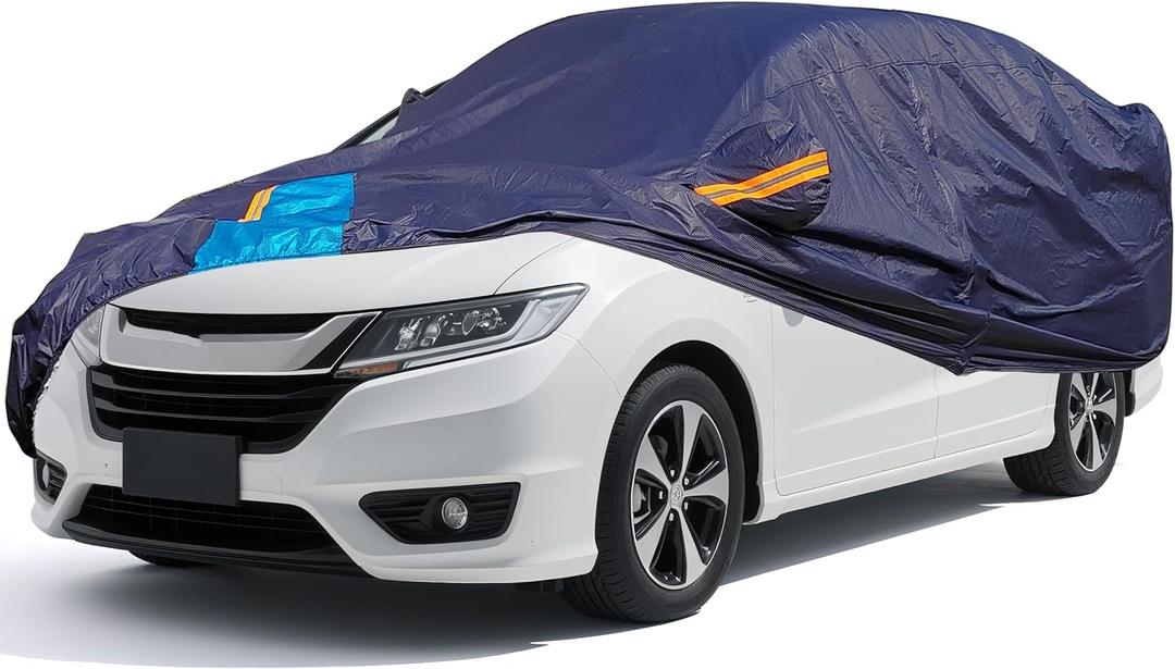 Car Cover Waterproof All Weather, 6 Layers Outdoor Full Exterior Cover Rain Sun UV Snowproof Protection with Zipper Cotton, Mirror Pocket for Honda Odyssey