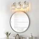 Modern Vanity Light 3-Lights Brushed Nickel Vanity Light Crystal Bathroom Wall Light Bathroom Light Fixtures with Round Shade (Exclude Bulb)