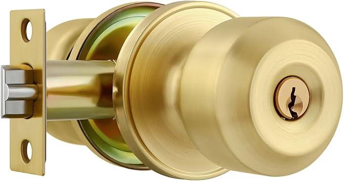 Leydebong Classic Gold Passage Door Knob - Satin Brass Interior/Hallway/Closet Door Knob (1 Pack)