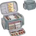 Large Makeup Bag, Portable Travel Makeup Bag Organizer for Women Girls with Makeup Brush Compartment & Two Side Pockets, Cosmetic Travel Bag Vertical Storage Toiletry - Floral Blue (MEDIUM, Dark Blue)